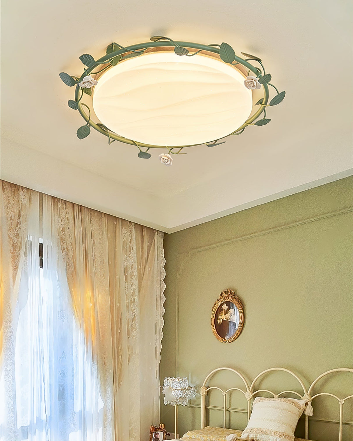 Floral Ceiling Light Rose Wreath Design with Green Accents - Product detail 9