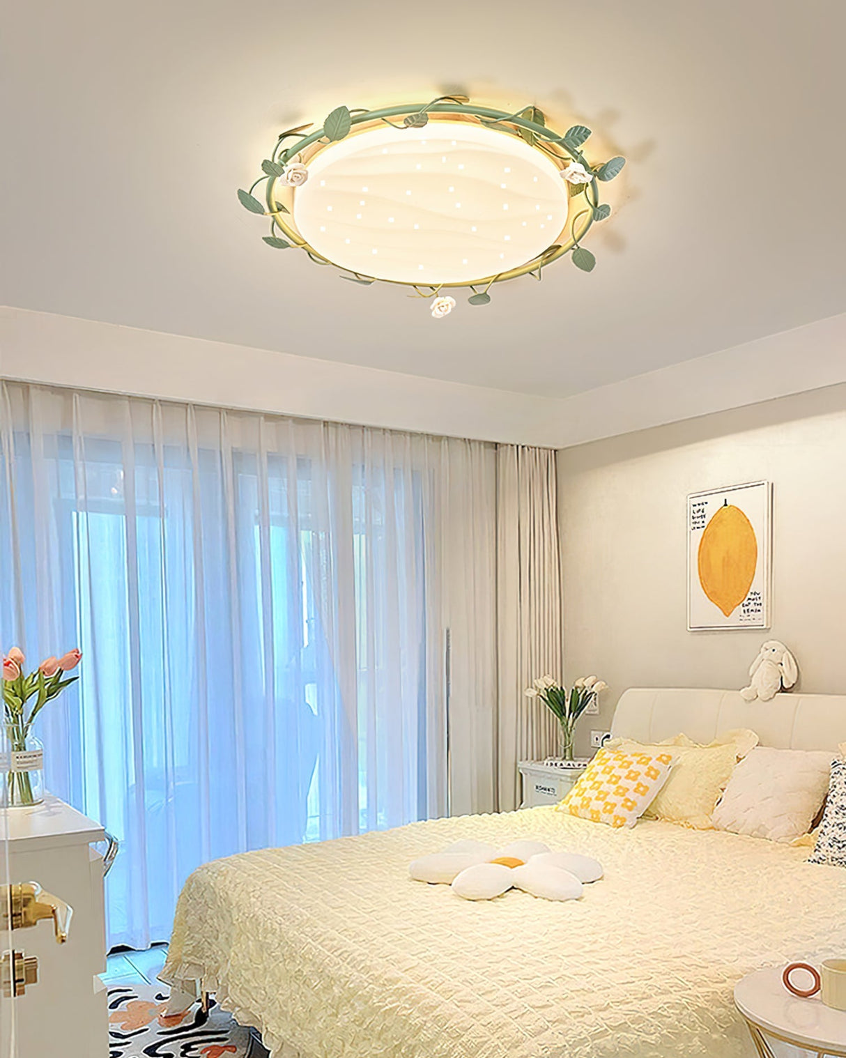 Floral Ceiling Light Rose Wreath Design with Green Accents - Product detail 5