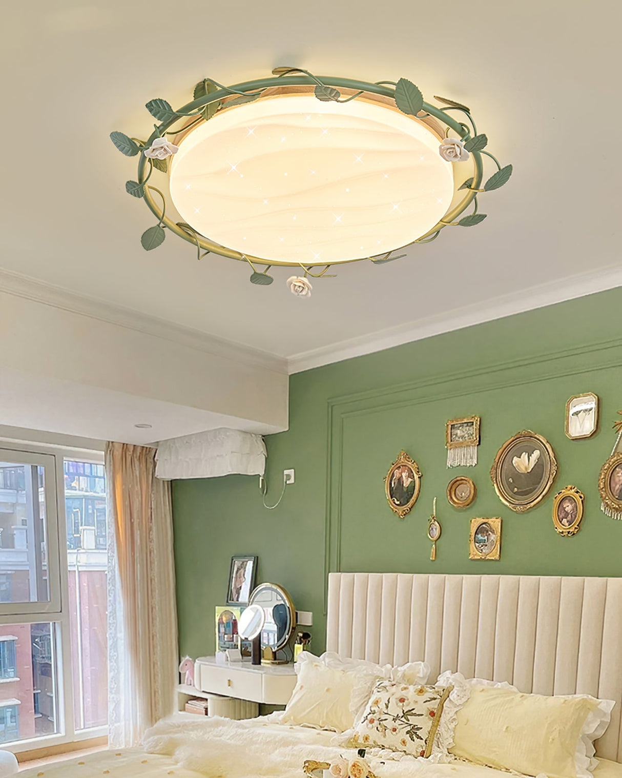 Floral Ceiling Light Rose Wreath Design with Green Accents - Product detail 14