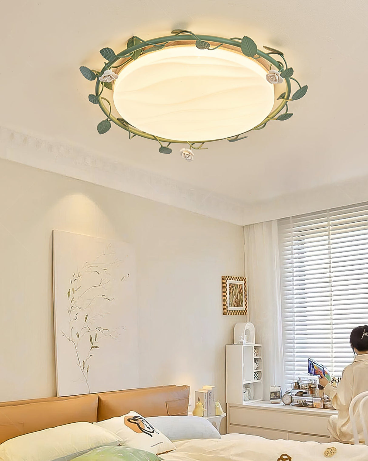 Floral Ceiling Light Rose Wreath Design with Green Accents - Product detail 4