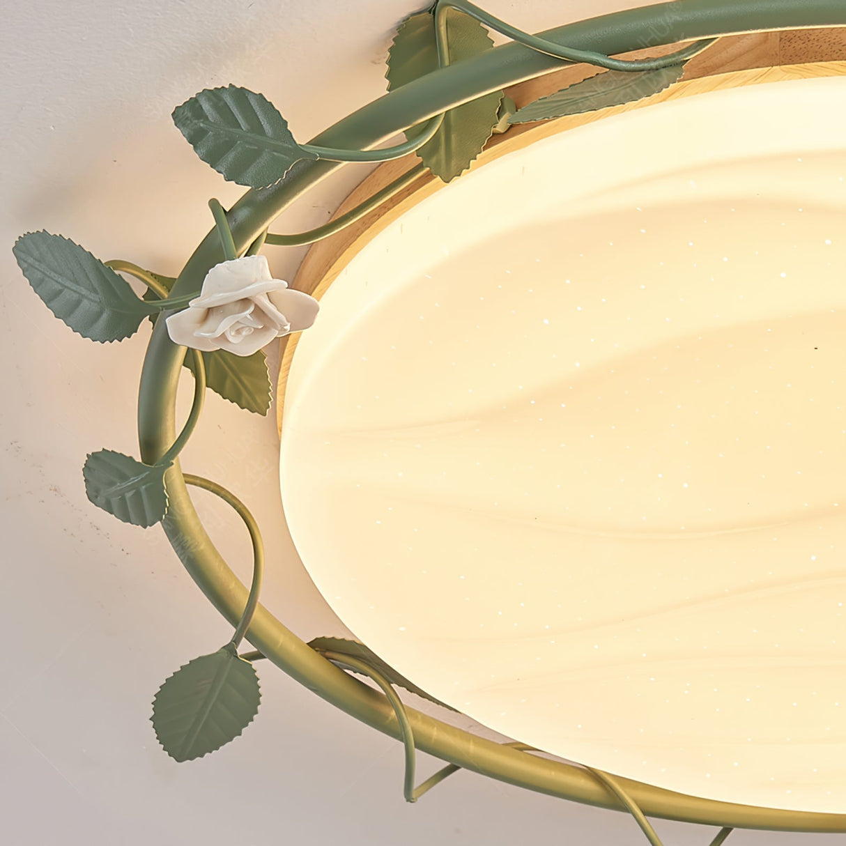 Floral Ceiling Light Rose Wreath Design with Green Accents - Product example