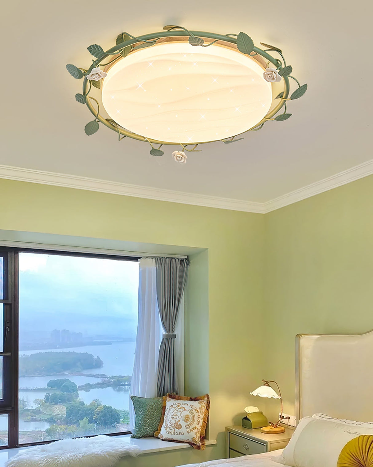 Floral Ceiling Light Rose Wreath Design with Green Accents - Product detail 11