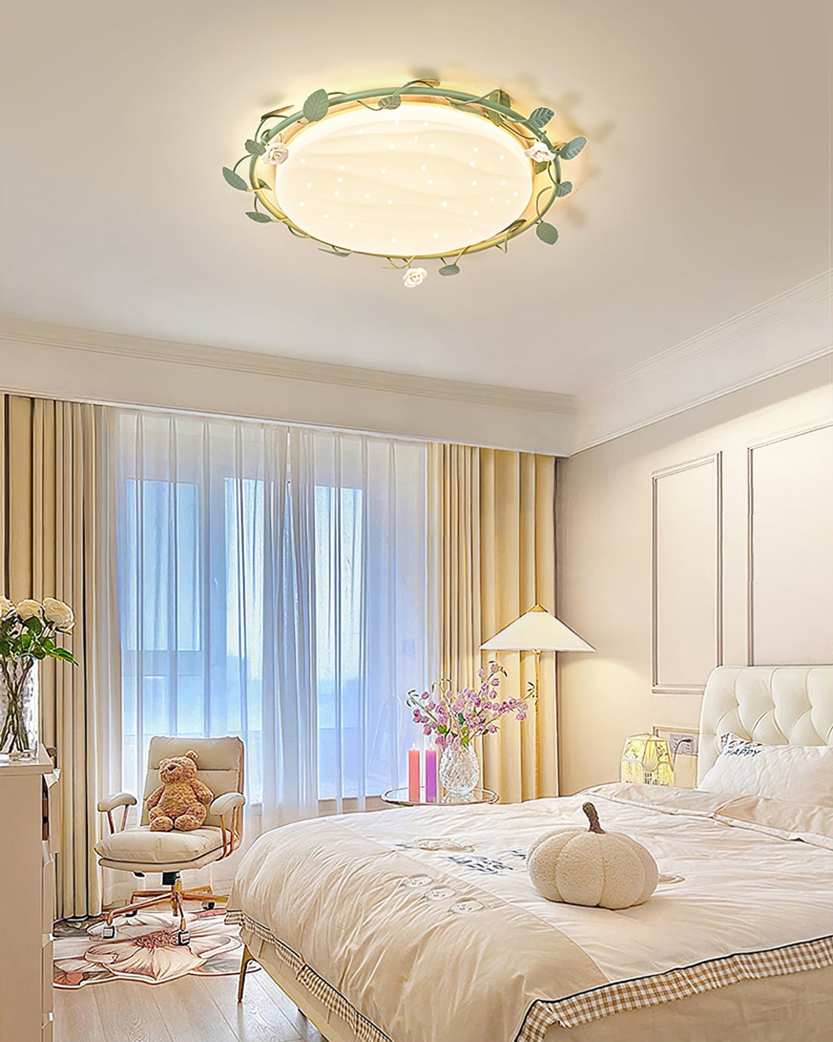 Floral Ceiling Light Rose Wreath Design with Green Accents - Product detail 8