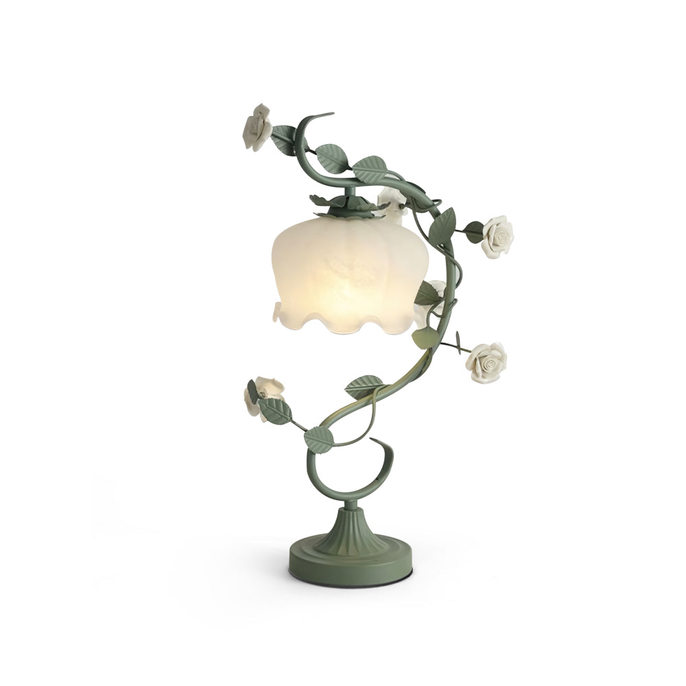 Floral Table Lamp Curved Green Metal Design With Glass Shade - Product detail 13