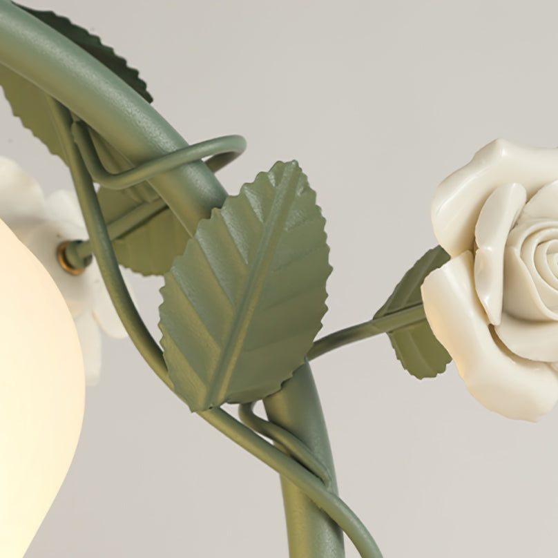Floral Table Lamp Curved Green Metal Design With Glass Shade - Product detail 8
