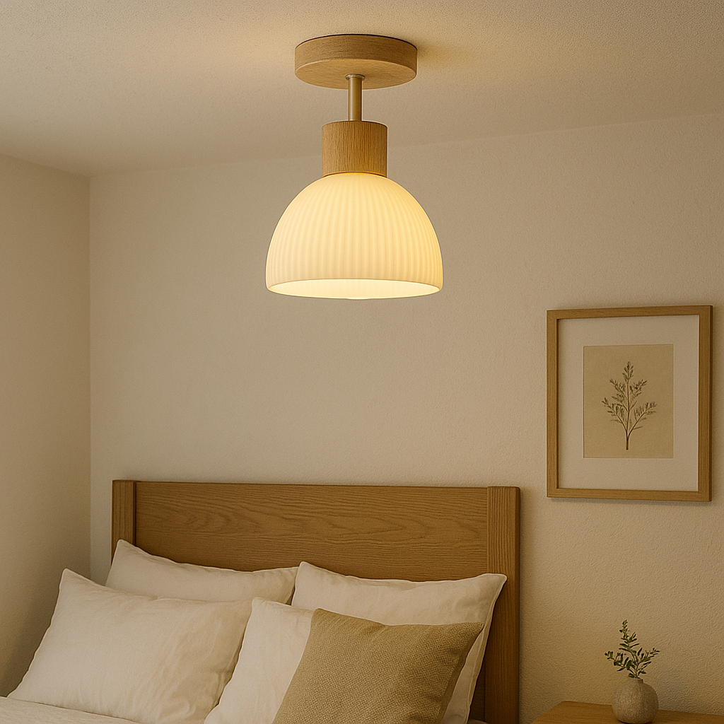 Scandinavian Ceiling Light Wood Glass Dome Design - Product showcase