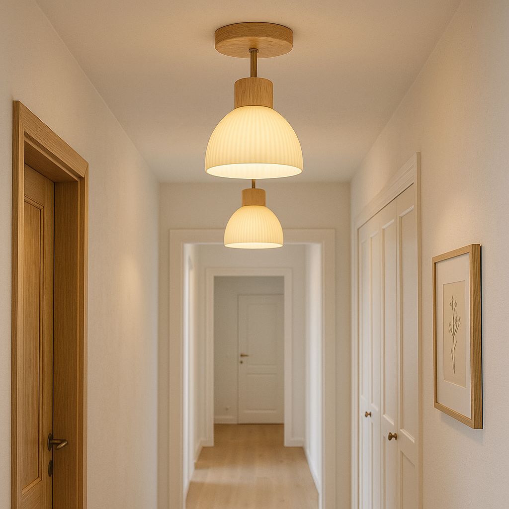 Scandinavian Ceiling Light Wood Glass Dome Design - Product example
