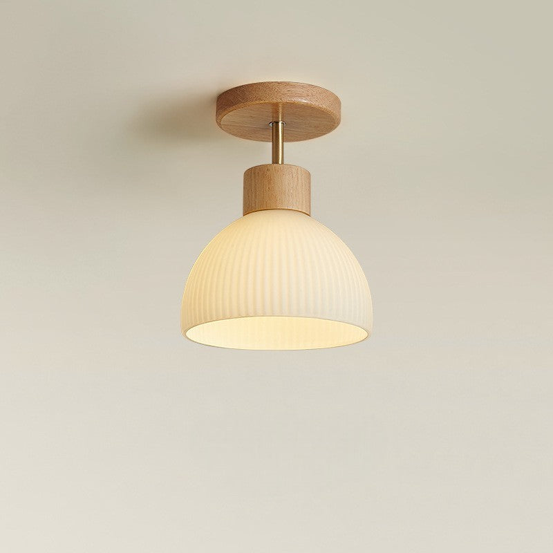 Scandinavian Ceiling Light Wood Glass Dome Design - Product detail 4