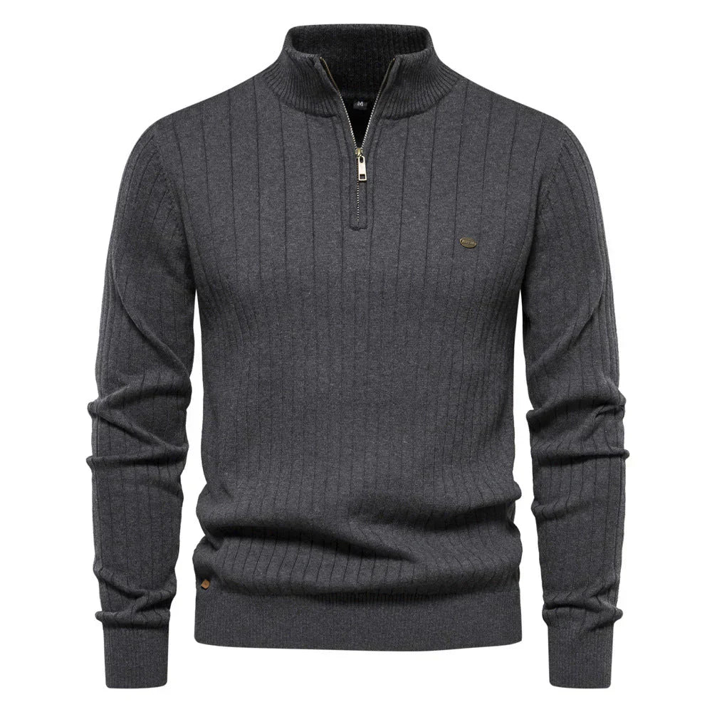Mens Quarter Zip Sweater  Ribbed Knit Classic Design - Product detail 9