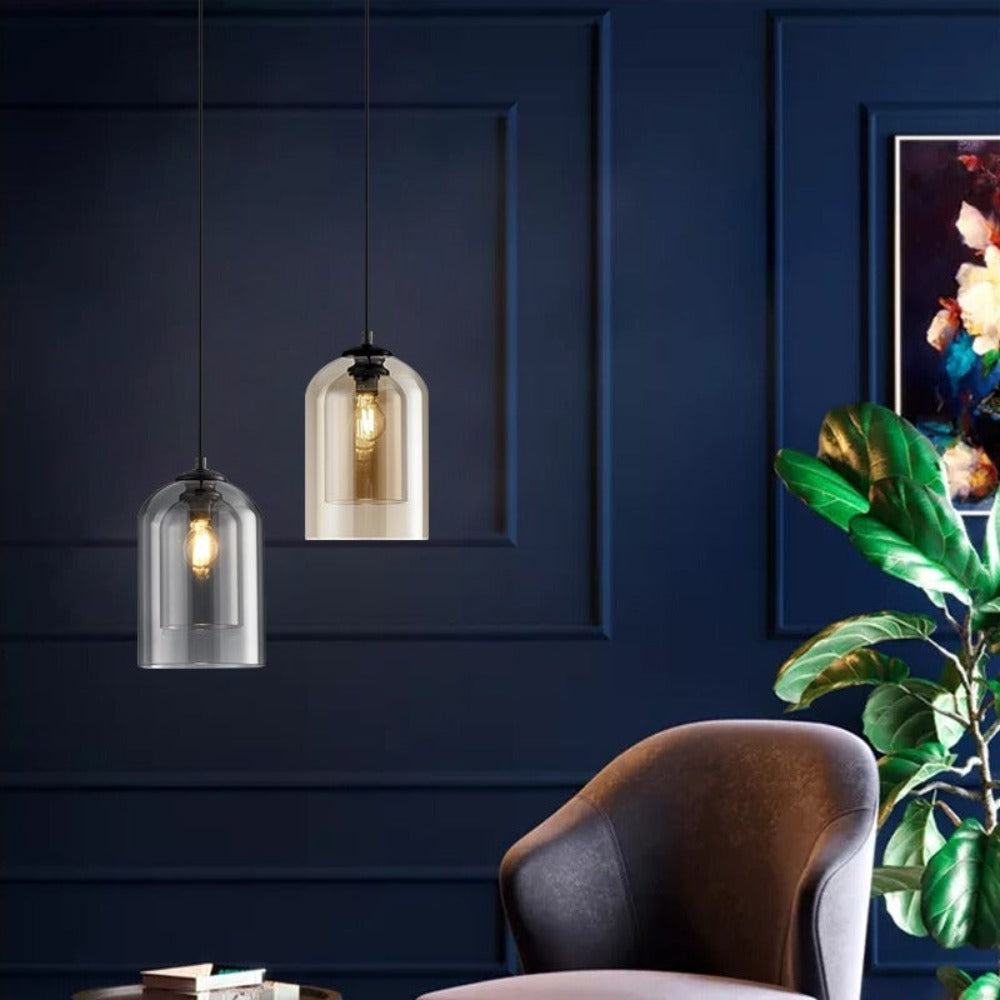 Modern Glass Pendant Light Smoked Dome Shade Design - Detailed view