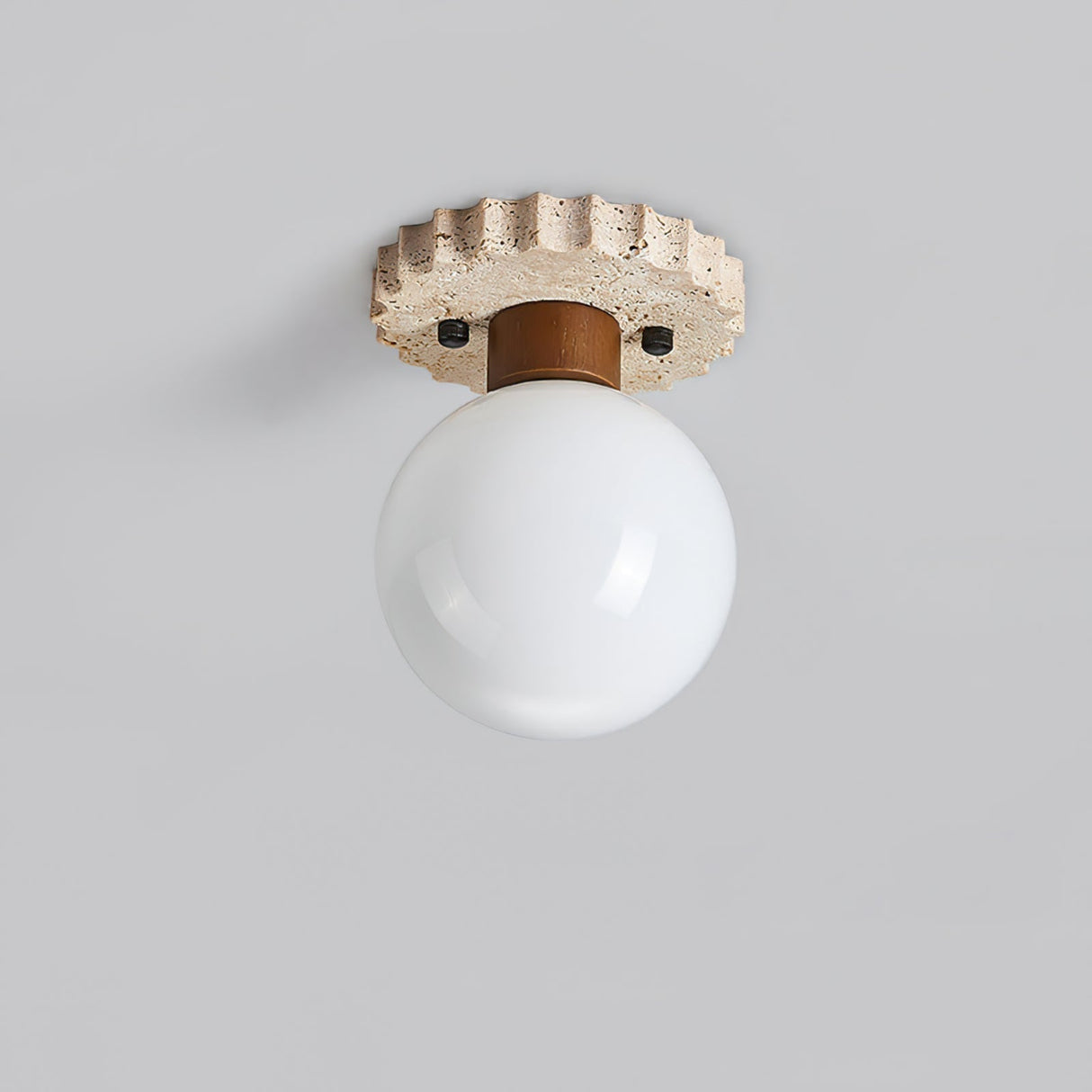Modern Ceiling Light Travertine Glass Orb Design - Detailed view