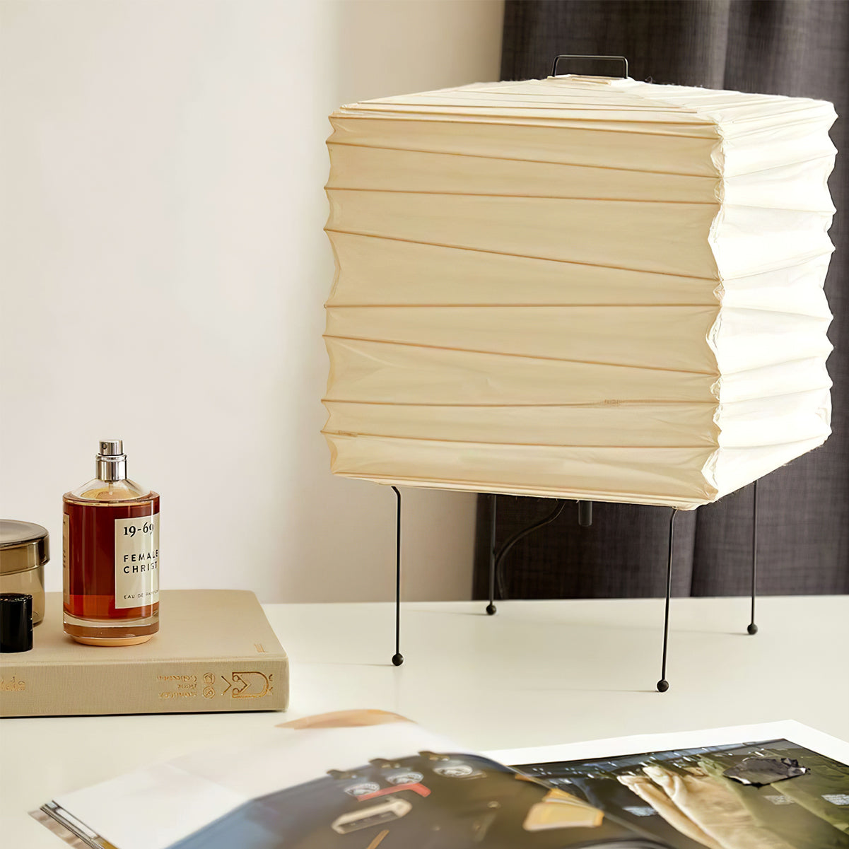 Japanese Table Lamp Washi Paper Geometric Design - Product example