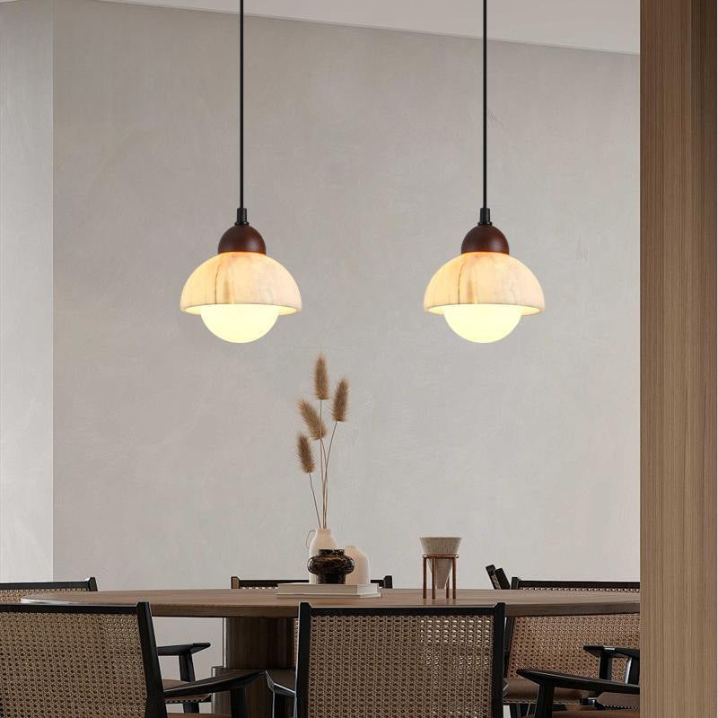 Modern Marble Pendant Light Alabaster Stone with Wood Trim - Product example