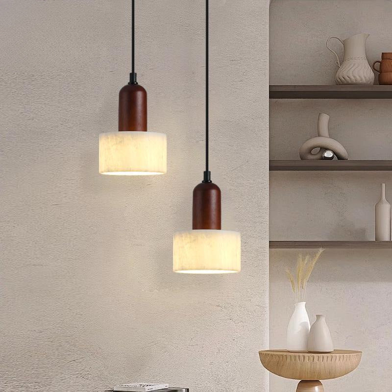 Modern Marble Pendant Light Alabaster Stone with Wood Trim - Product detail 4