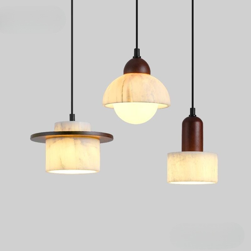 Modern Marble Pendant Light Alabaster Stone with Wood Trim - Product detail 5