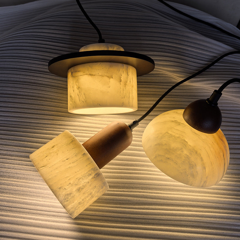 Modern Marble Pendant Light Alabaster Stone with Wood Trim - Product detail 6
