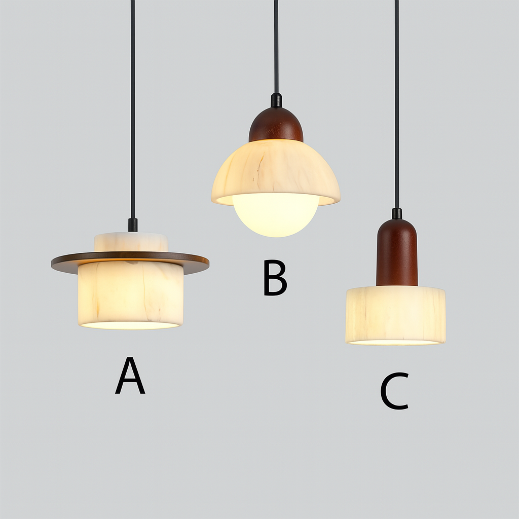 Modern Marble Pendant Light Alabaster Stone with Wood Trim - Product detail 7