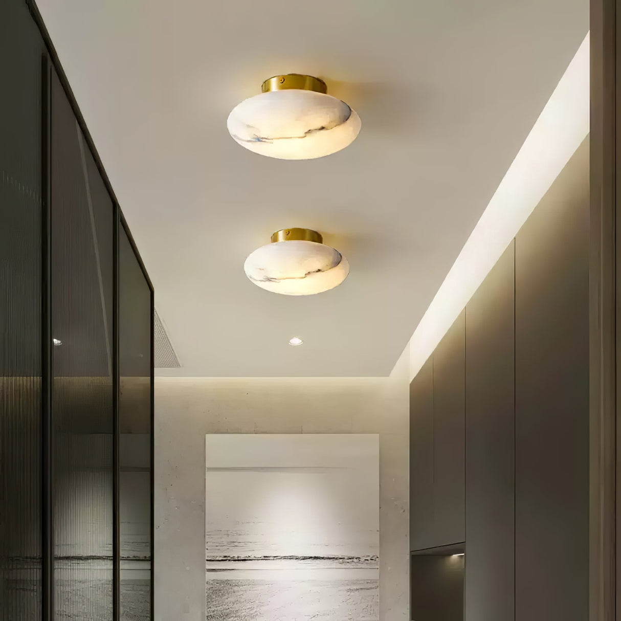 Alabaster Ceiling Light Oval Natural Stone Fixture - Detailed view