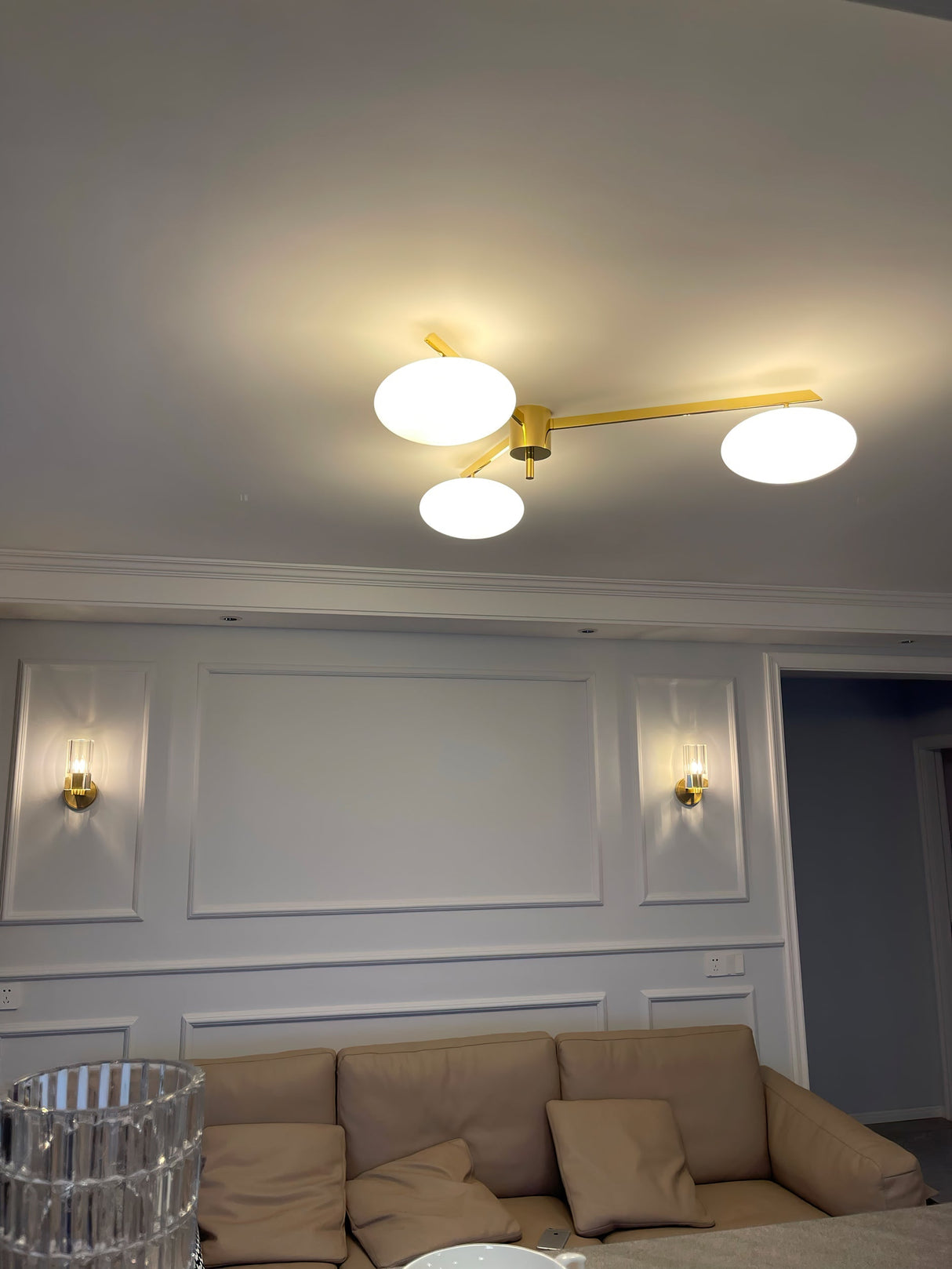 Modern Ceiling Light Brass Arms White Glass Shades - Product detail 19