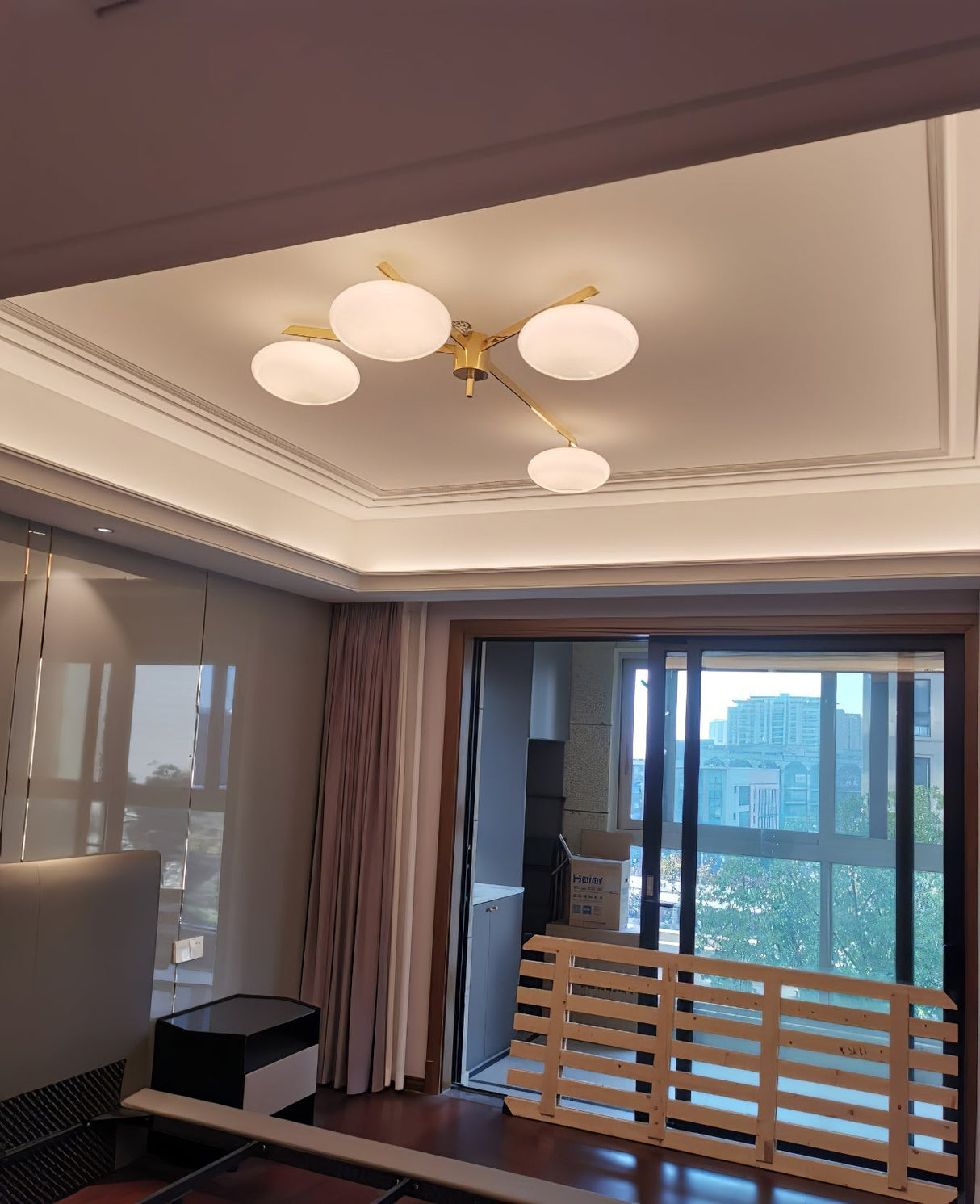 Modern Ceiling Light Brass Arms White Glass Shades - Product detail 17