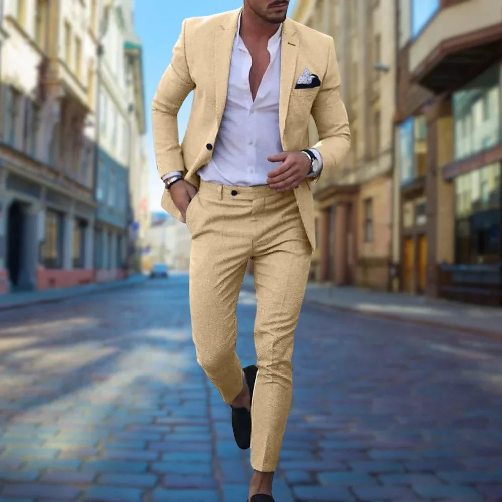 Linen Slim Fit Suit Premium Two-Piece Summer Formal Wear - Product showcase
