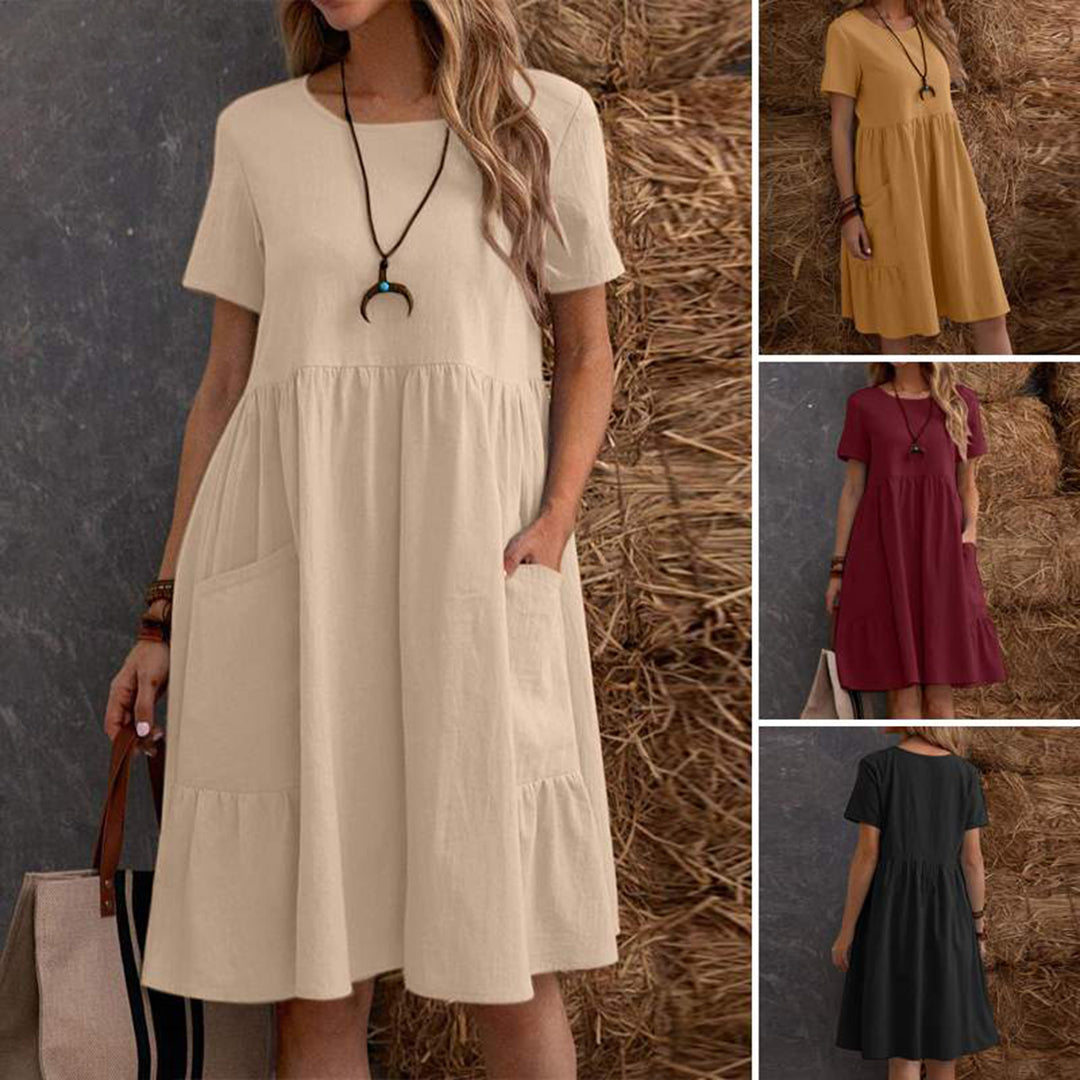 Summer Midi Dress Tiered Cotton Blend Casual Design - Product detail 5
