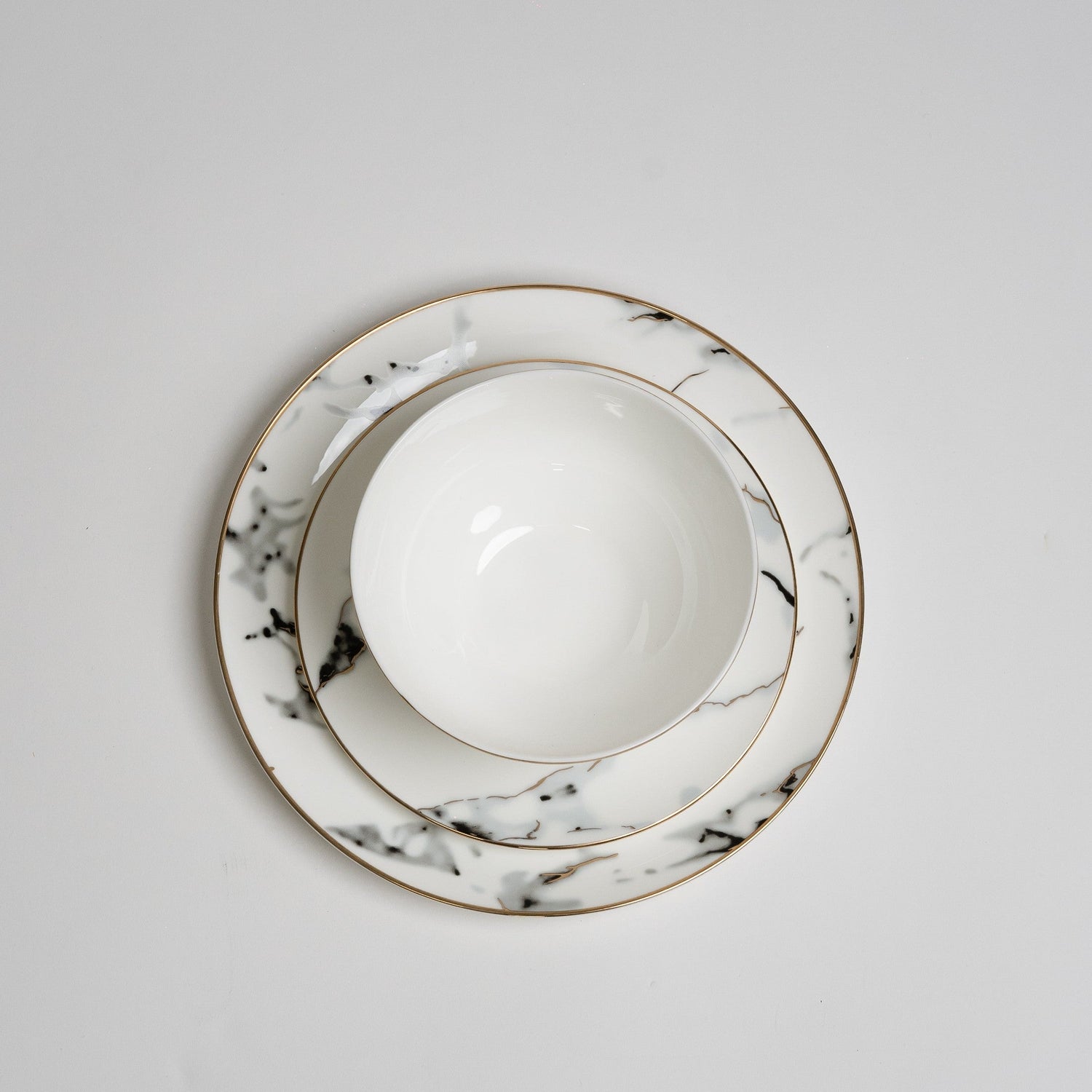 Marble Dining Plate  White Stone Gold Rim Design - Product detail 5