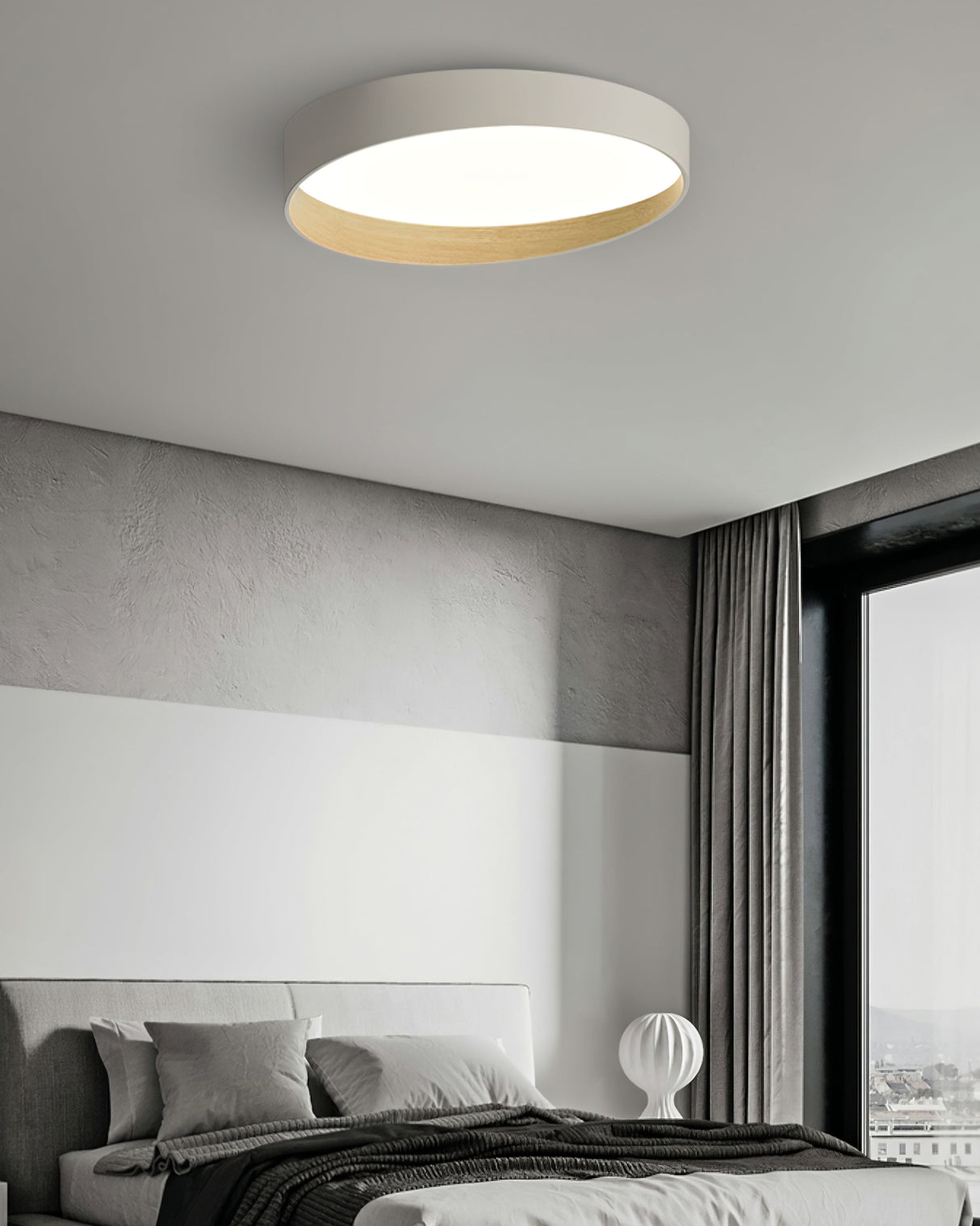Modern LED Ceiling Light Grey Metal Wood Accent - Product detail 4