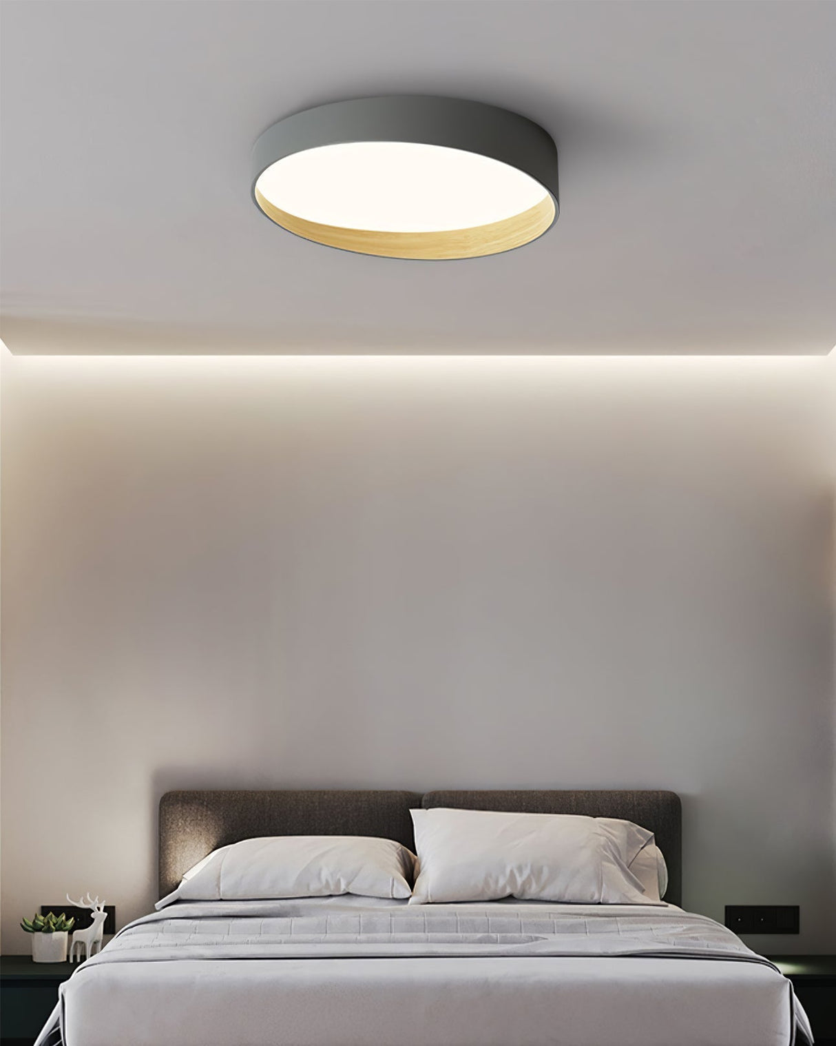 Modern LED Ceiling Light Grey Metal Wood Accent - Product detail 13