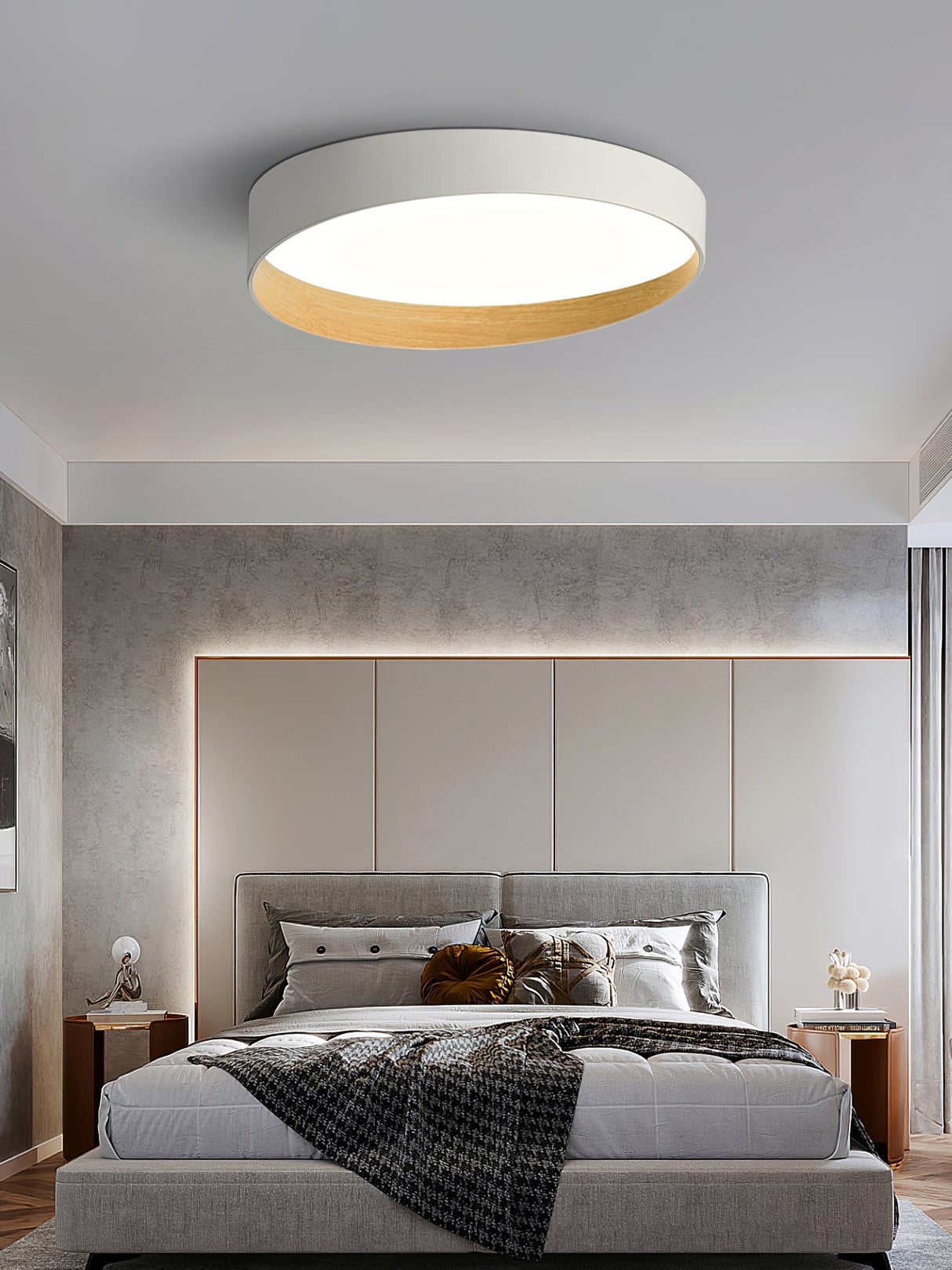 Modern LED Ceiling Light Grey Metal Wood Accent - Product detail 19