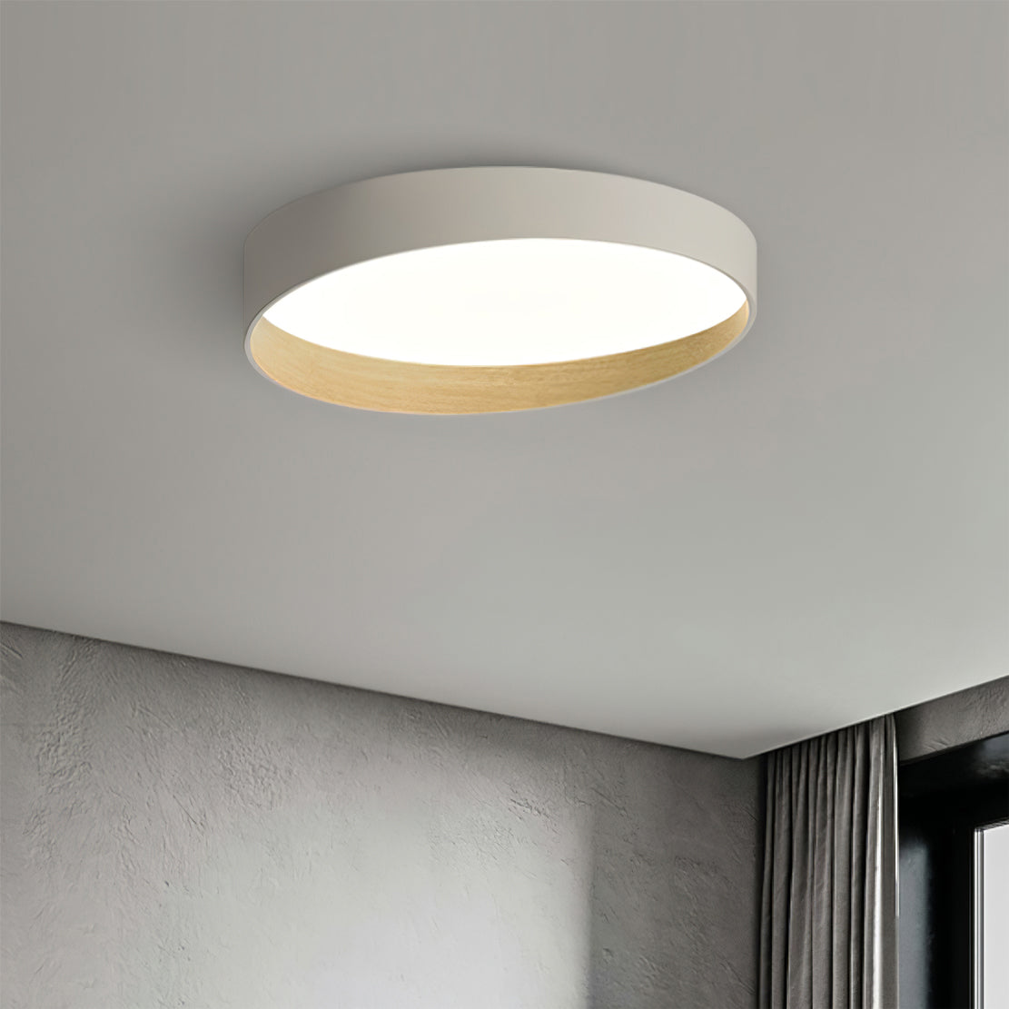 Modern LED Ceiling Light Grey Metal Wood Accent - Detailed view