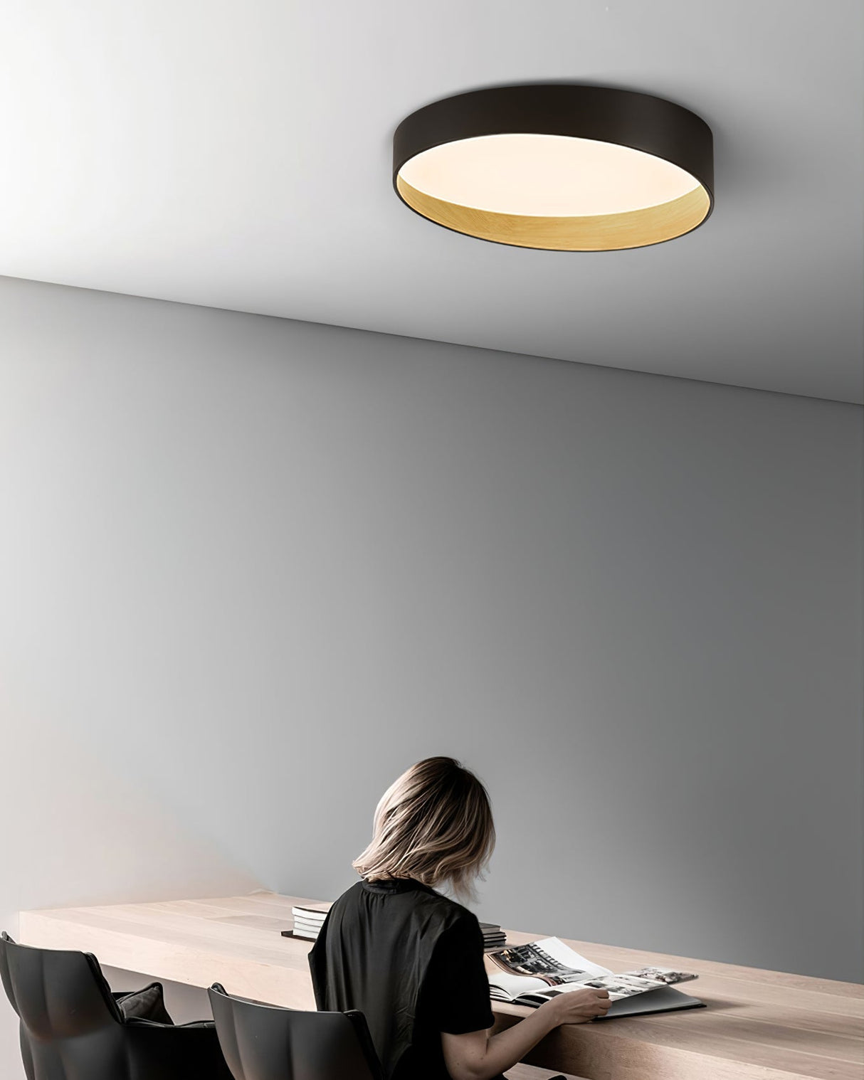 Modern LED Ceiling Light Grey Metal Wood Accent - Product detail 17