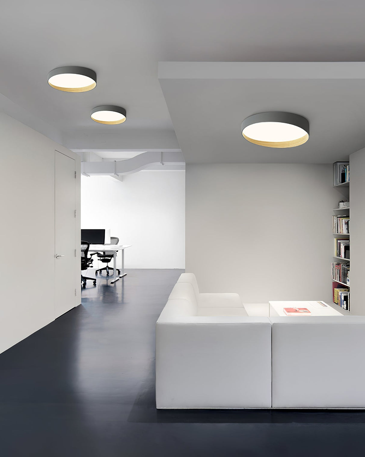 Modern LED Ceiling Light Grey Metal Wood Accent - Product detail 5