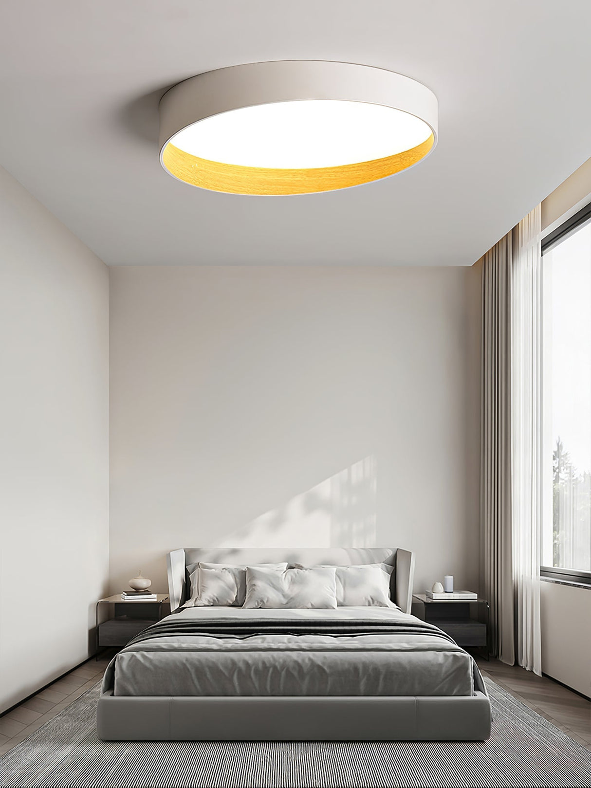 Modern LED Ceiling Light Grey Metal Wood Accent - Product detail 6
