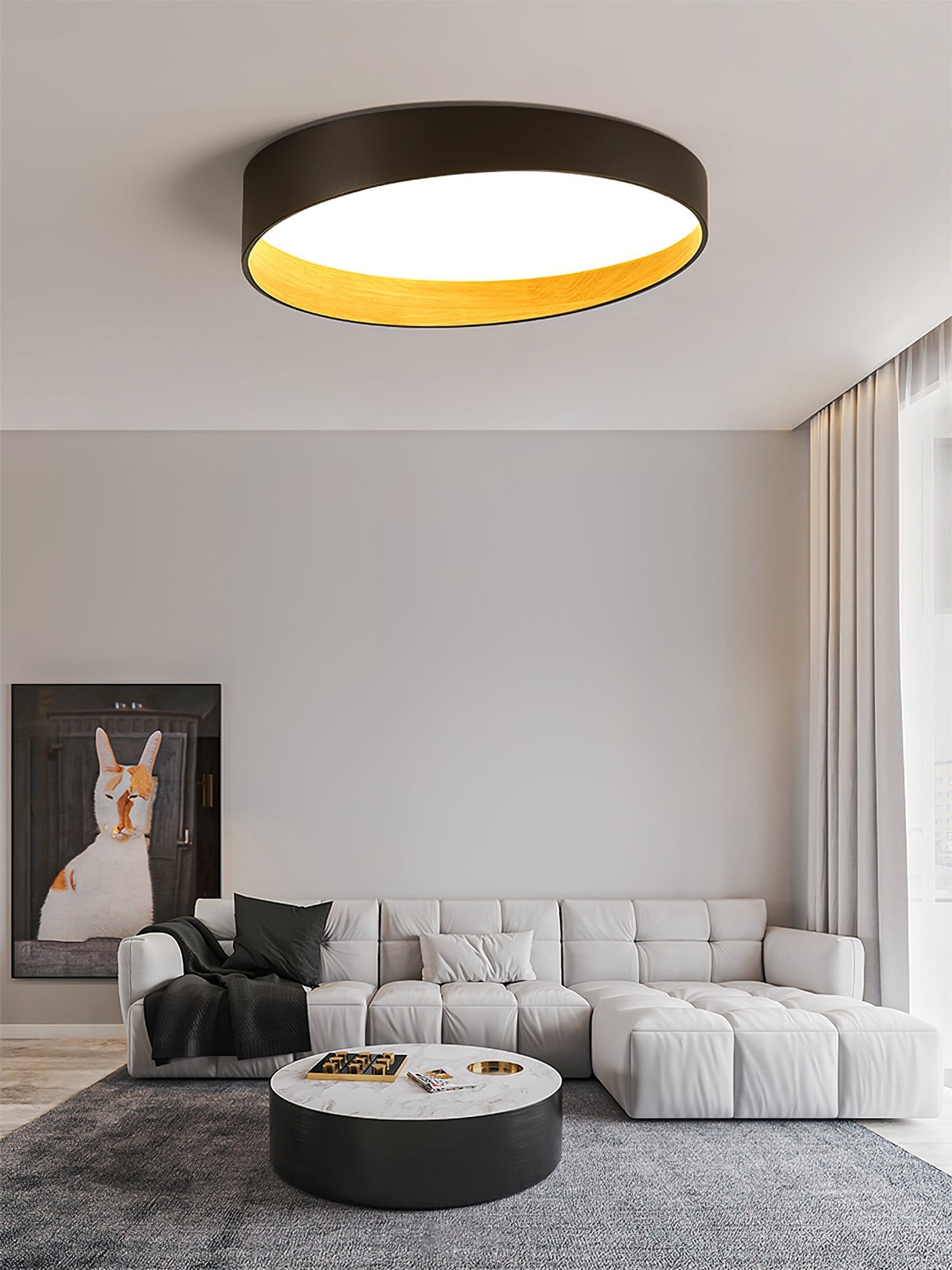 Modern LED Ceiling Light Grey Metal Wood Accent - Product detail 8