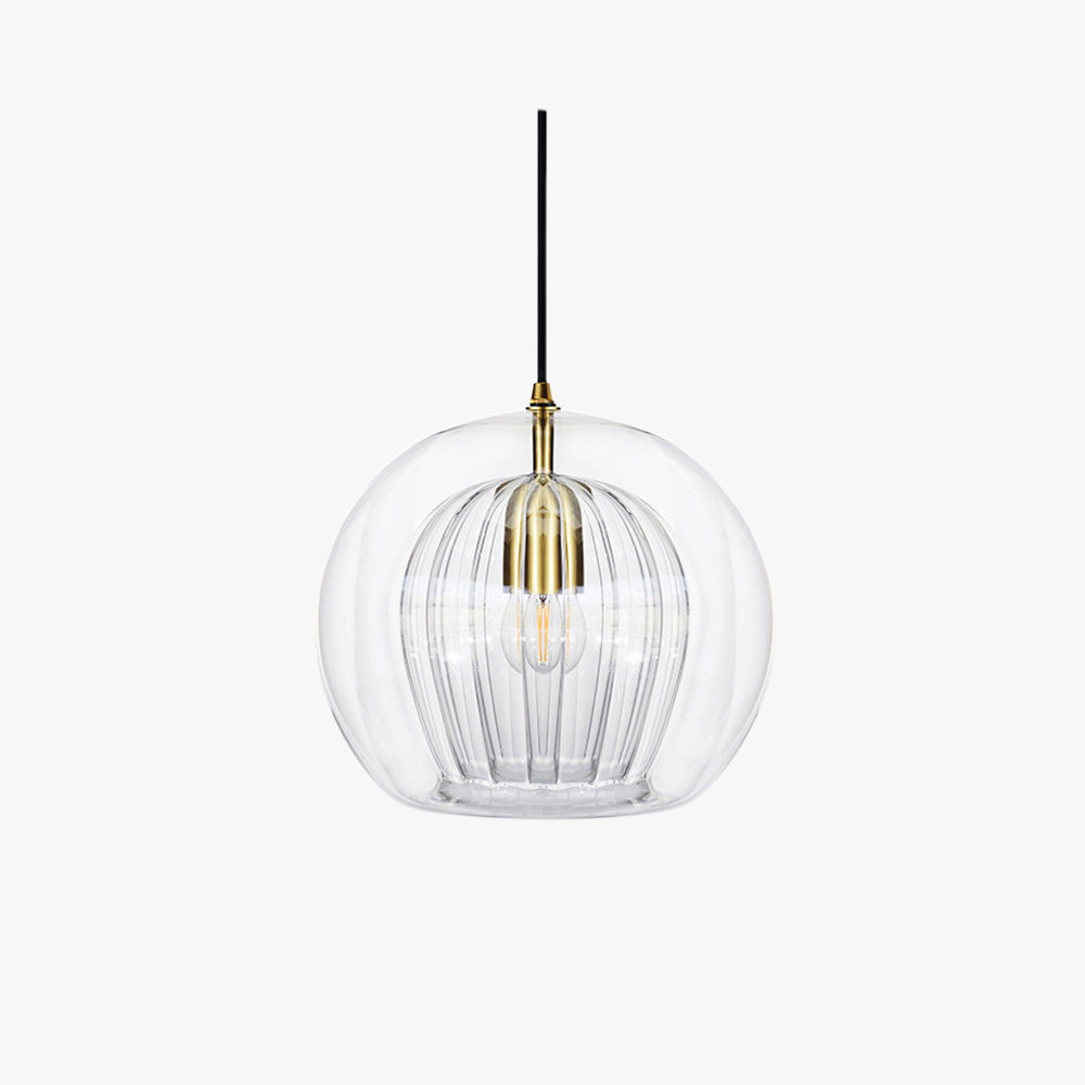 Modern Glass Pendant Light Amber Ribbed Globe Design - Product detail 12
