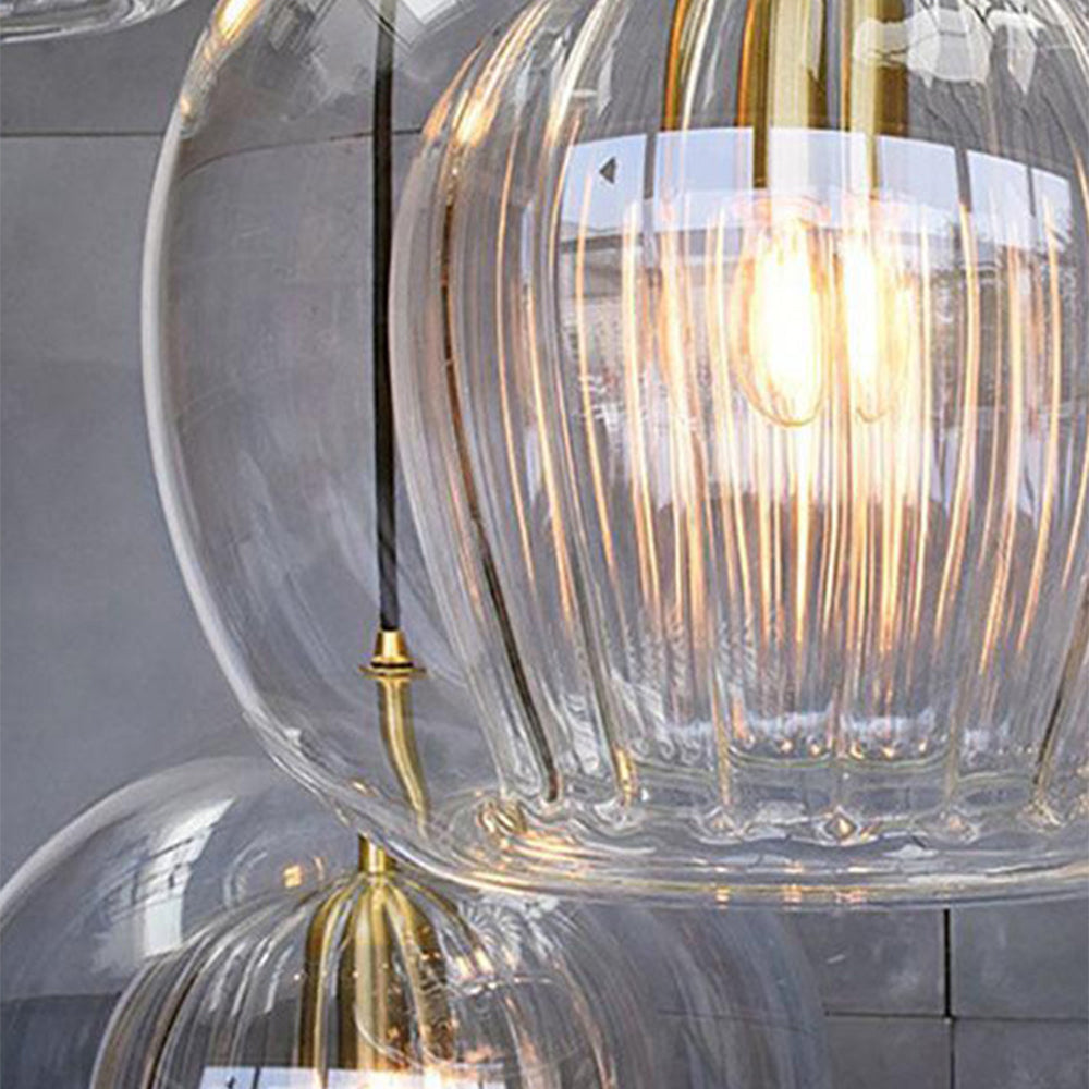 Modern Glass Pendant Light Amber Ribbed Globe Design - Product detail 5