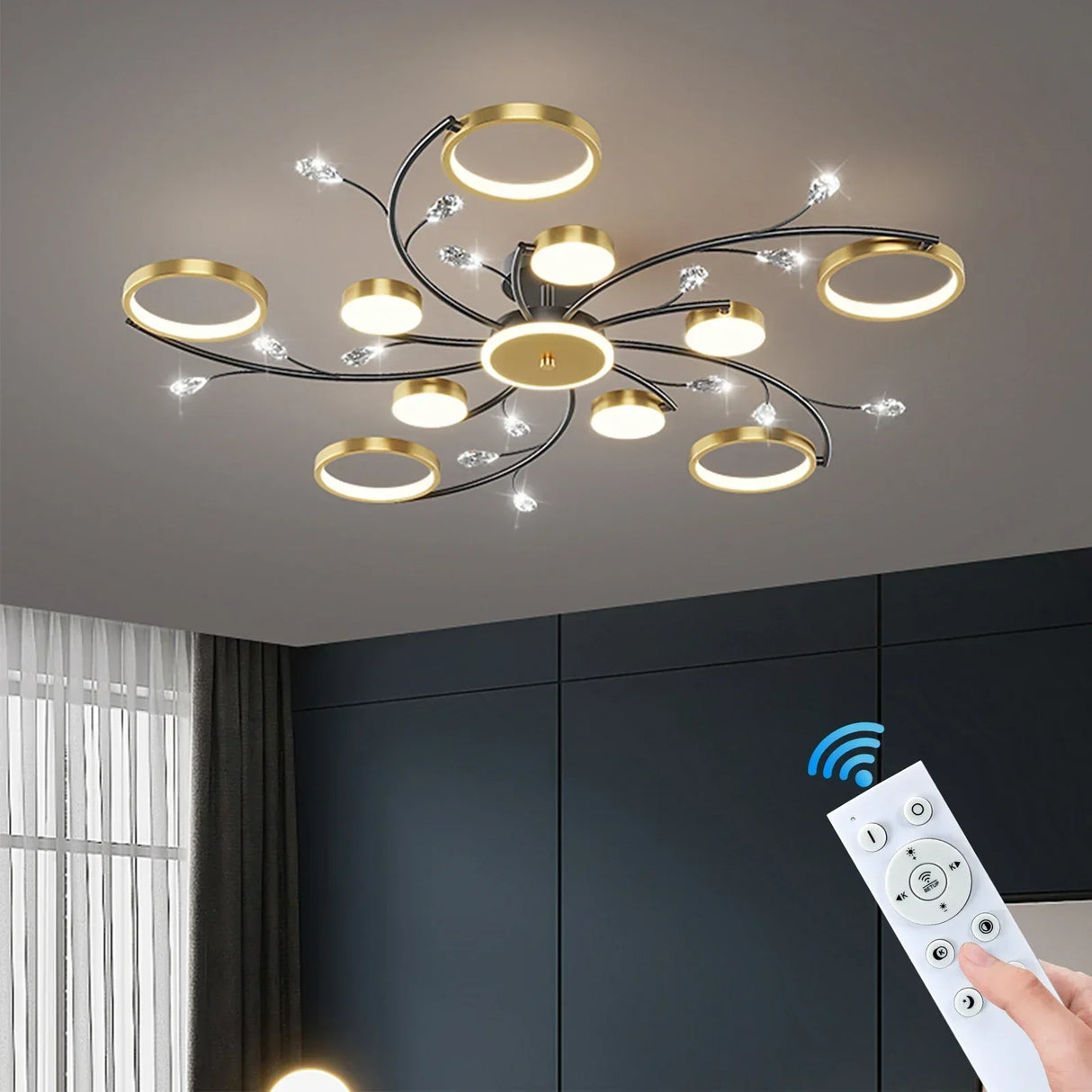 Modern LED Ceiling Light Gold Ring Crystal Design - Product example