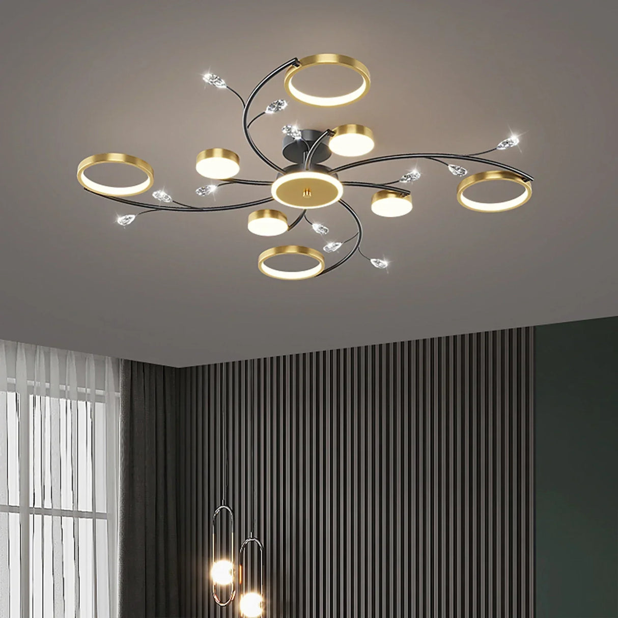 Modern LED Ceiling Light Gold Ring Crystal Design - Detailed view