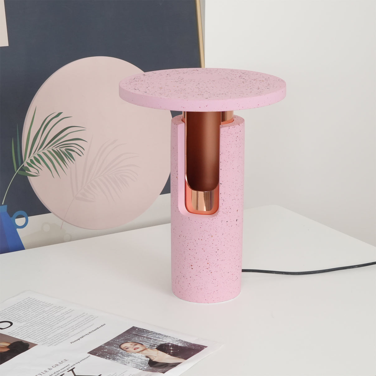 Modern Terrazzo Table Lamp Amber Glow Design - Detailed view