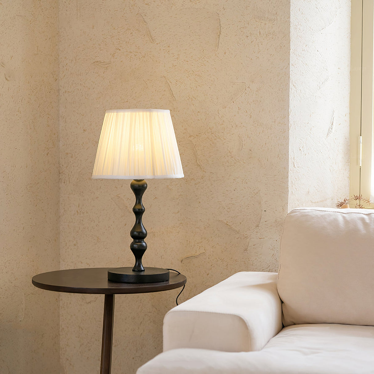 Classic Table Lamp Twisted Wood Base Pleated Shade - Product example