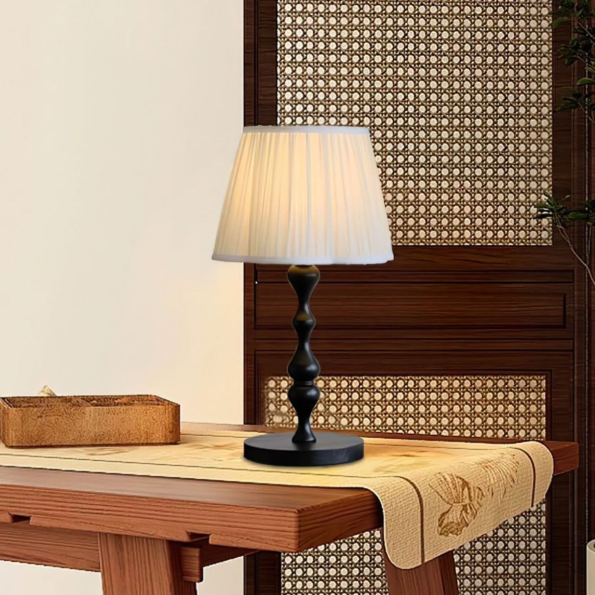 Classic Table Lamp Twisted Wood Base Pleated Shade - Product detail 8
