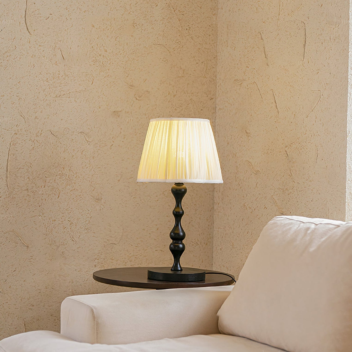 Classic Table Lamp Twisted Wood Base Pleated Shade - Product detail 4