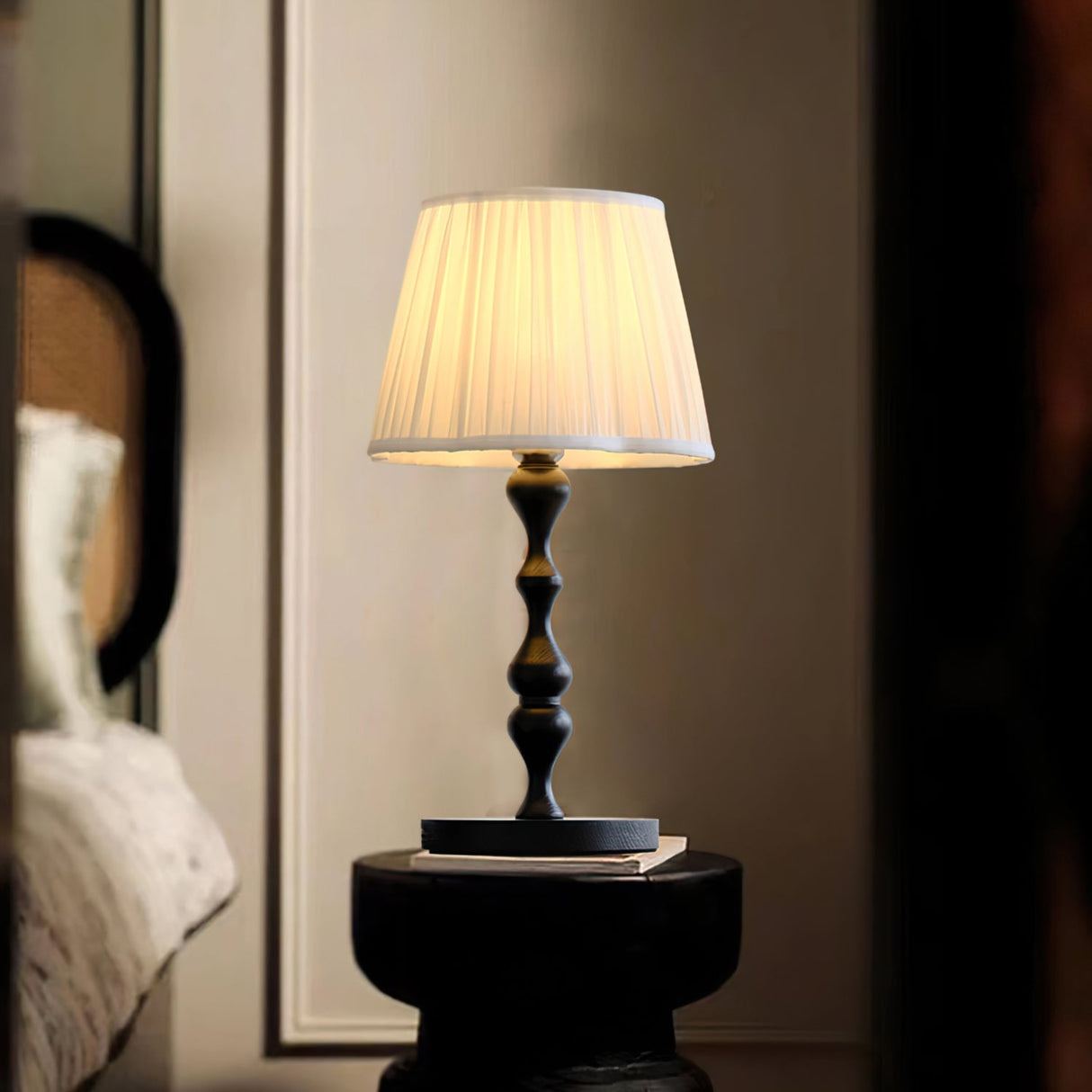 Classic Table Lamp Twisted Wood Base Pleated Shade - Product detail 9