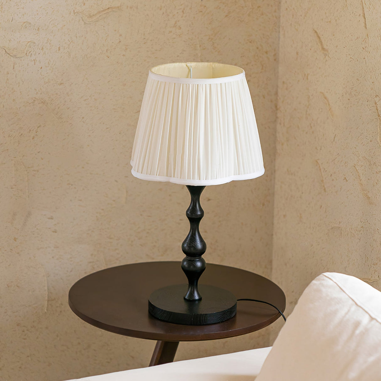 Classic Table Lamp Twisted Wood Base Pleated Shade - Detailed view