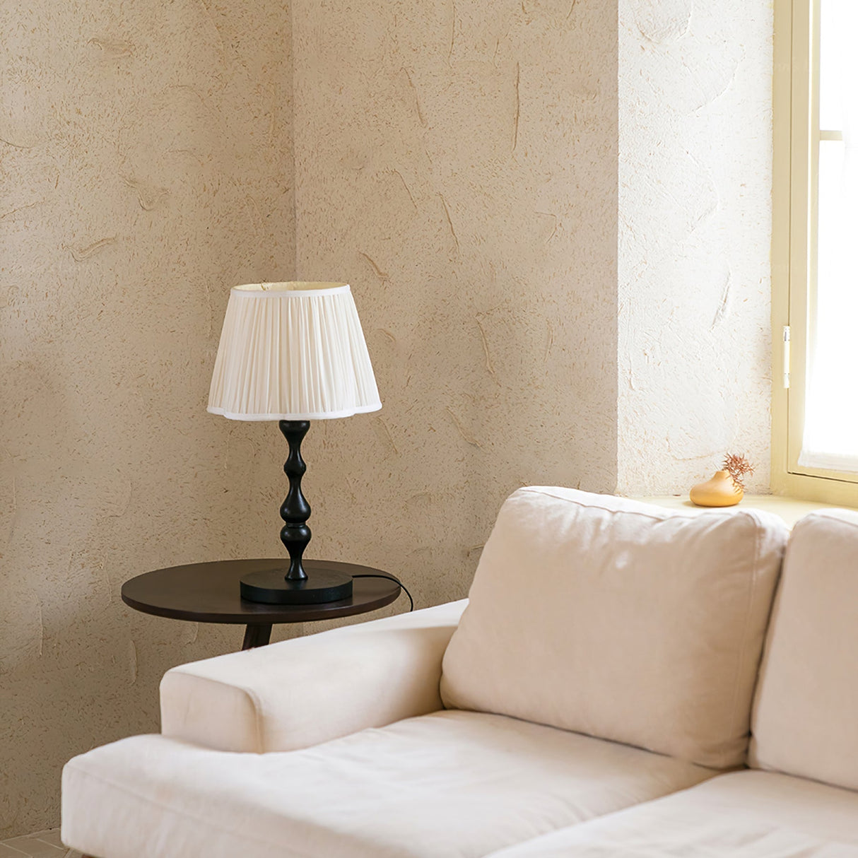 Classic Table Lamp Twisted Wood Base Pleated Shade - Product detail 5