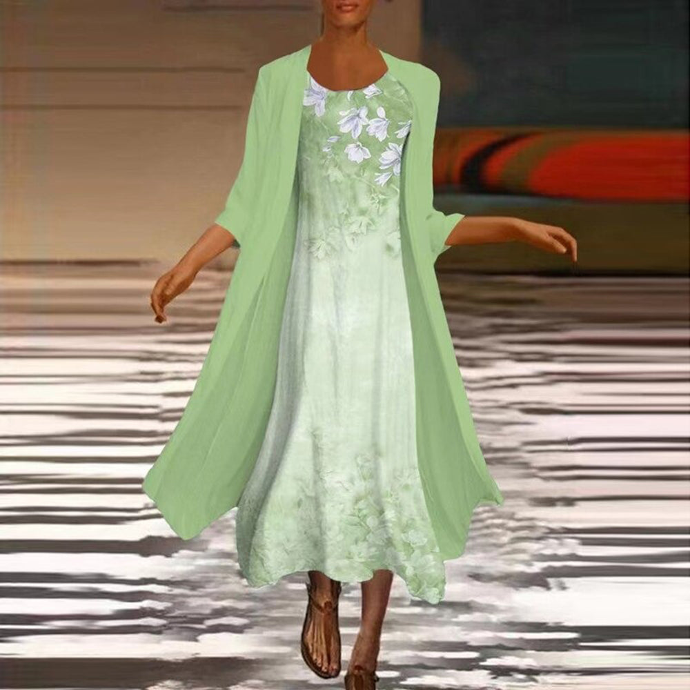 Floral Maxi Dress Set White Gradient Pattern with Jacket - Product detail 8