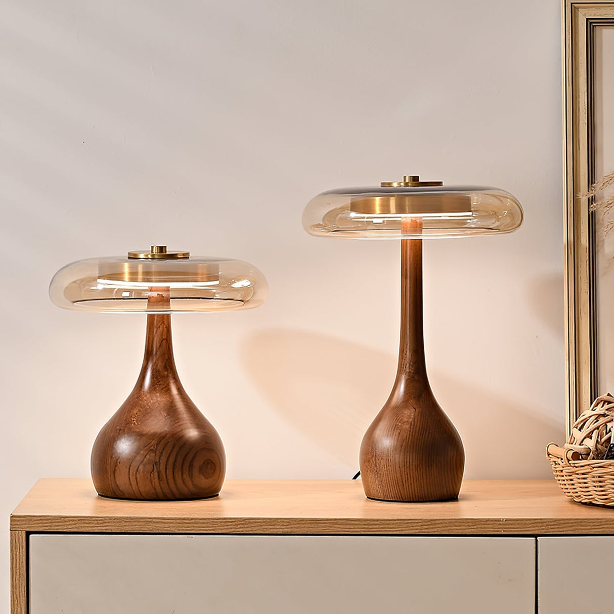 Modern LED Table Lamp Walnut Wood Base With Glass Shade - Product detail 10