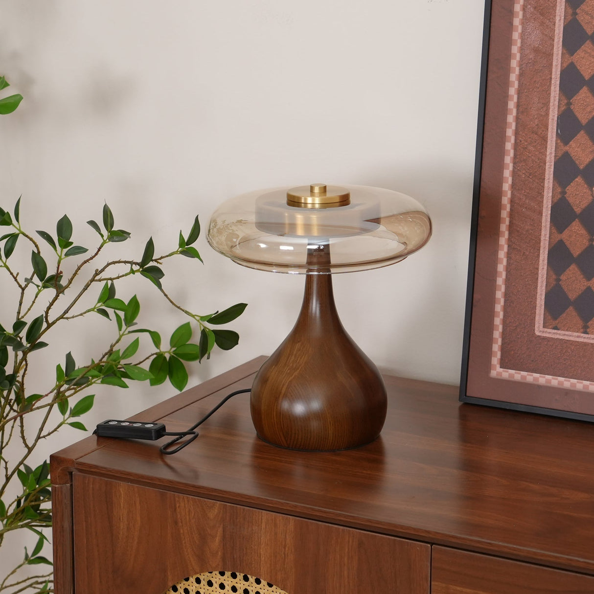 Modern LED Table Lamp Walnut Wood Base With Glass Shade - Product detail 17