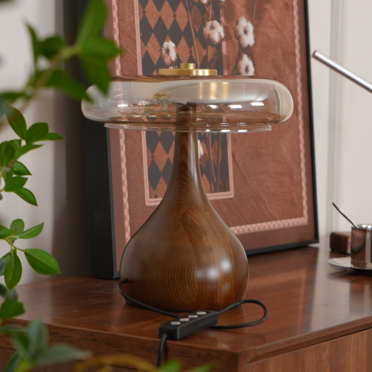 Modern LED Table Lamp Walnut Wood Base With Glass Shade - Product detail 5